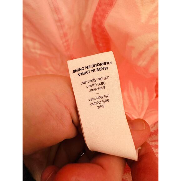 CINQ A SEPT Pink White Tropical Leaves Cotton Blend Phoenix Madison Dress sz 14 - Picture 9 of 13